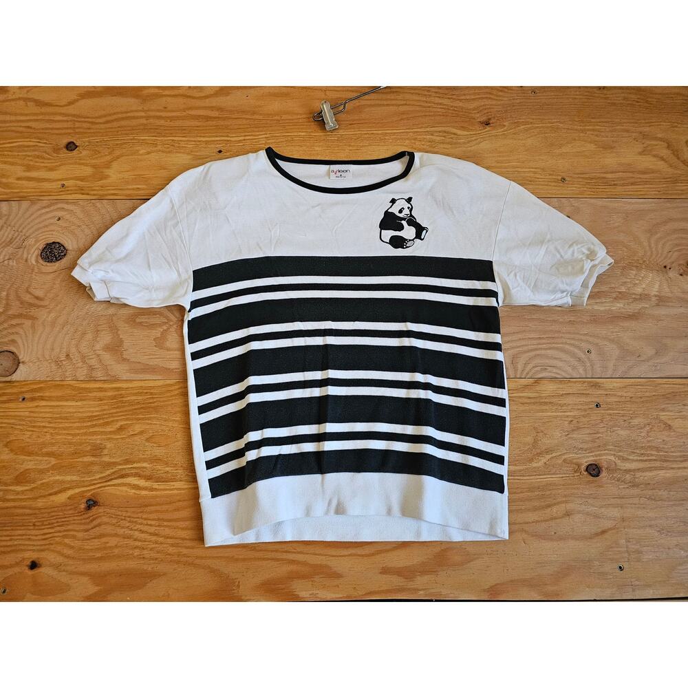 Vintage Aileen Panda Shirt, Black & White Stripes Womens M